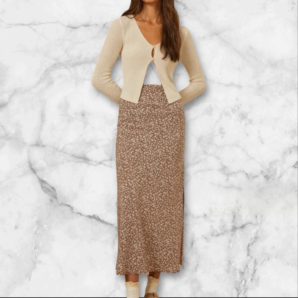 Altar’d State | Floral Midi Skirt | Brown Beige | Size XL - Picture 13 of 13
